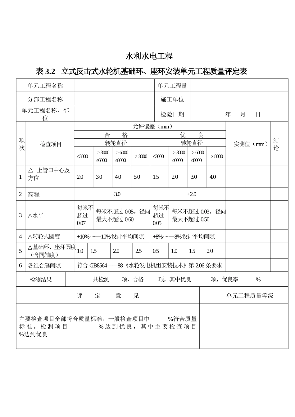 第四部分水轮发电机组安装工程质量评定表_第2页
