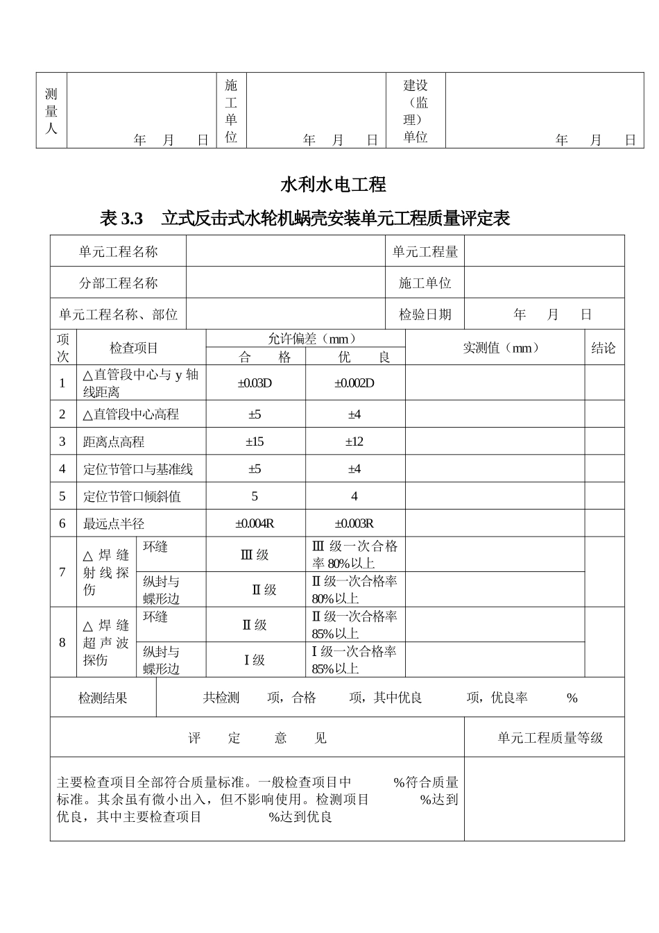 第四部分水轮发电机组安装工程质量评定表_第3页