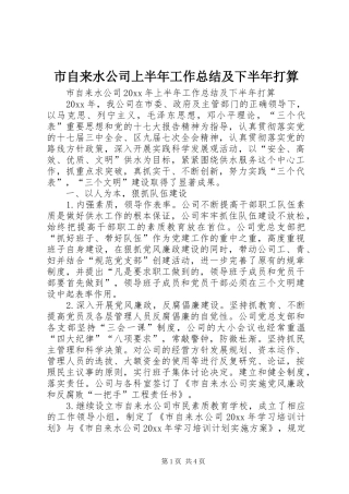 市自来水公司上半年工作总结及下半年打算