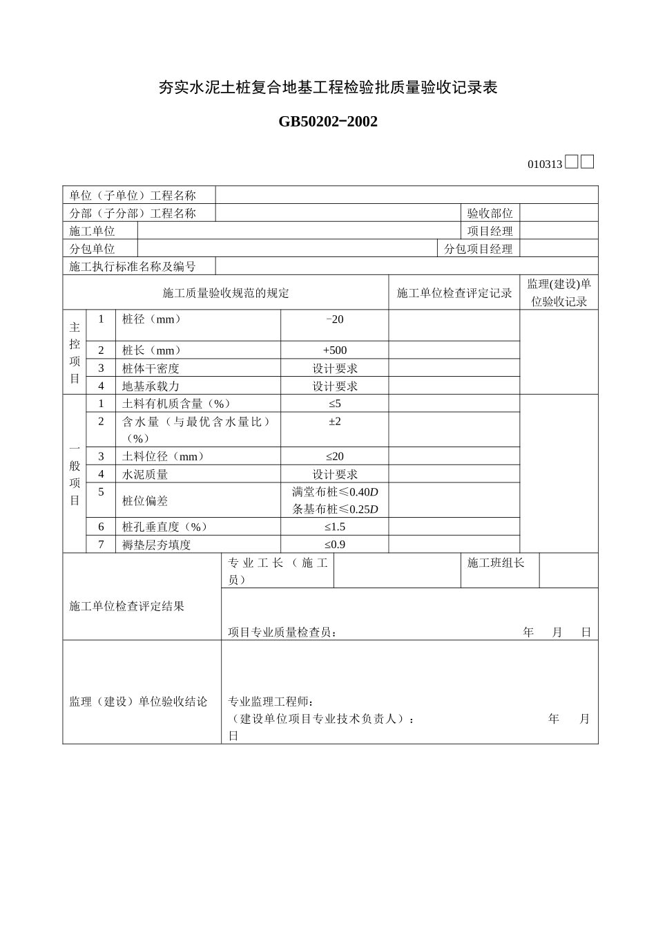 夯实水泥土桩复合地基工程检验批质量验收记录表_第1页