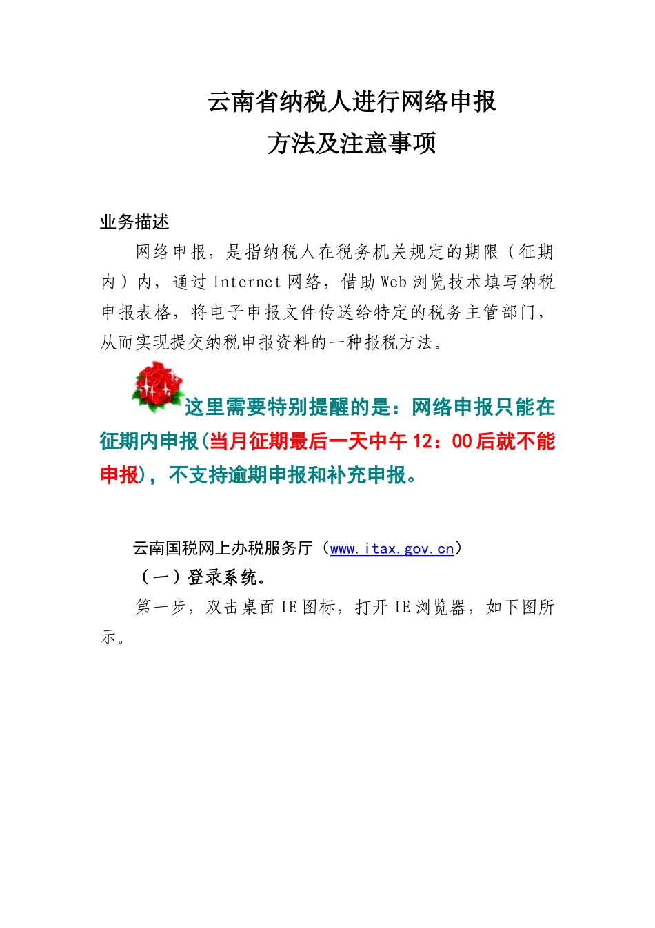 XXXX年云南省国税纳税人进行网络申报方法及注意事项_第1页