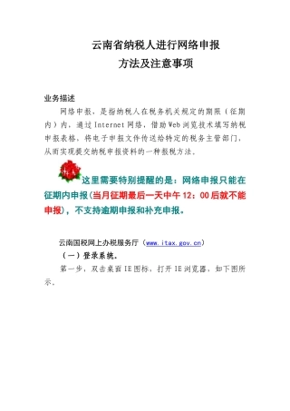 XXXX年云南省国税纳税人进行网络申报方法及注意事项