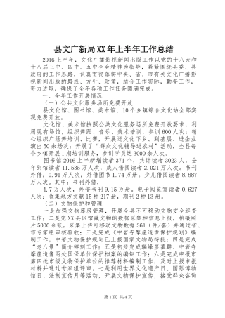 县文广新局XX年上半年工作总结
