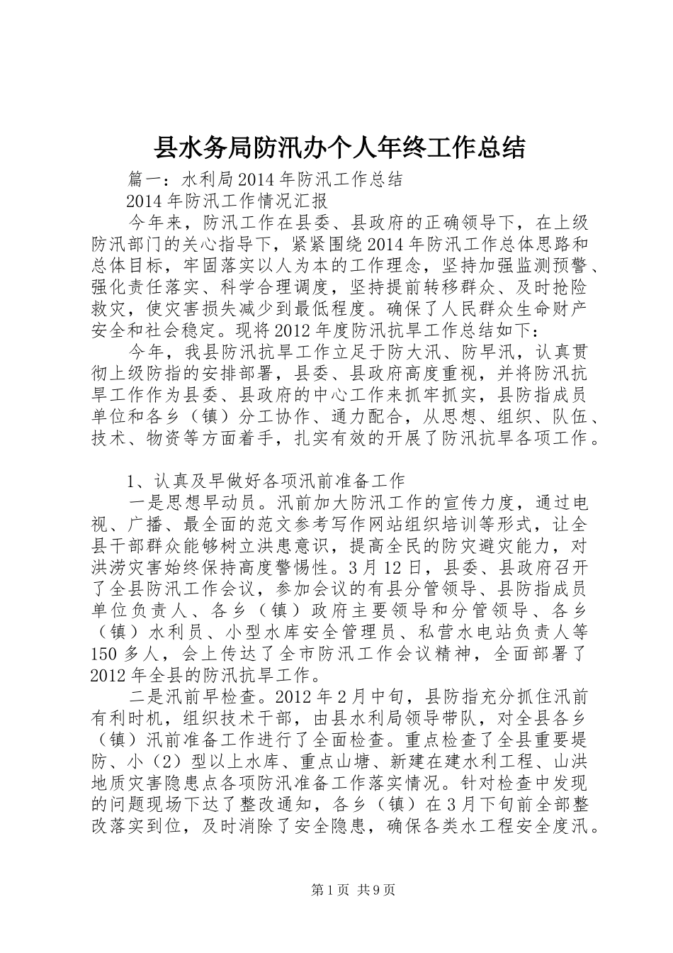 县水务局防汛办个人年终工作总结_第1页