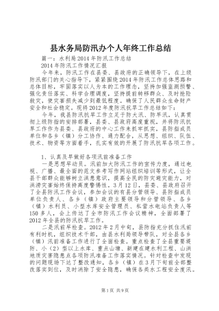 县水务局防汛办个人年终工作总结