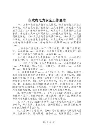 市政府电力安全工作总结