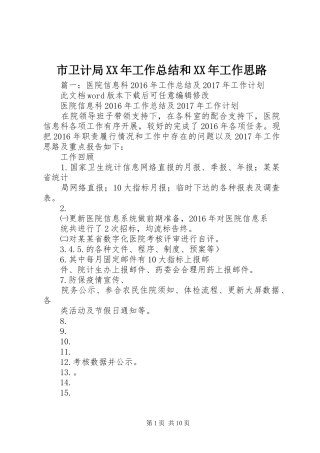 市卫计局XX年工作总结和XX年工作思路