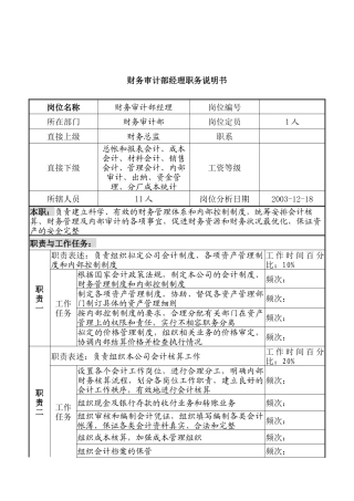 湖北新丰化纤公司财务审计部经理职务说明书