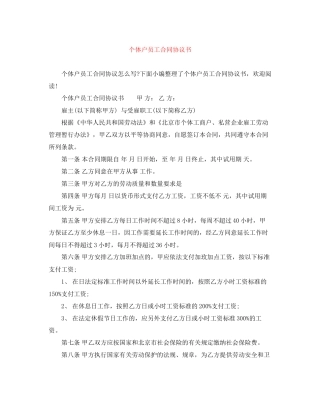 个体户员工合同协议书