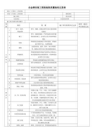 合金钢安装工程检验批质量验收记录表