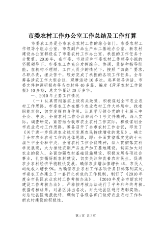 市委农村工作办公室工作总结及工作打算