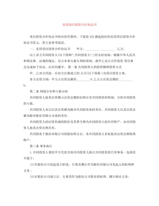 实用项目投资合作协议书