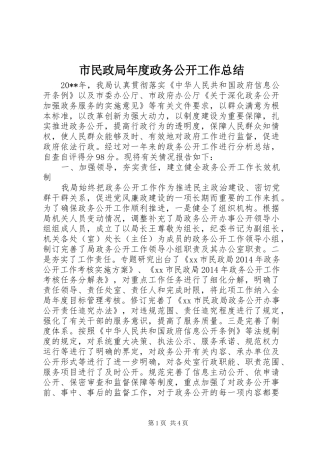 市民政局年度政务公开工作总结