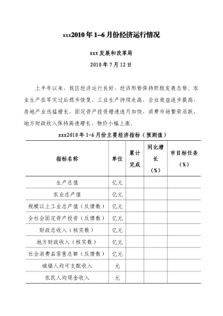 xxx区XXXX年1-6月份经济运行分析