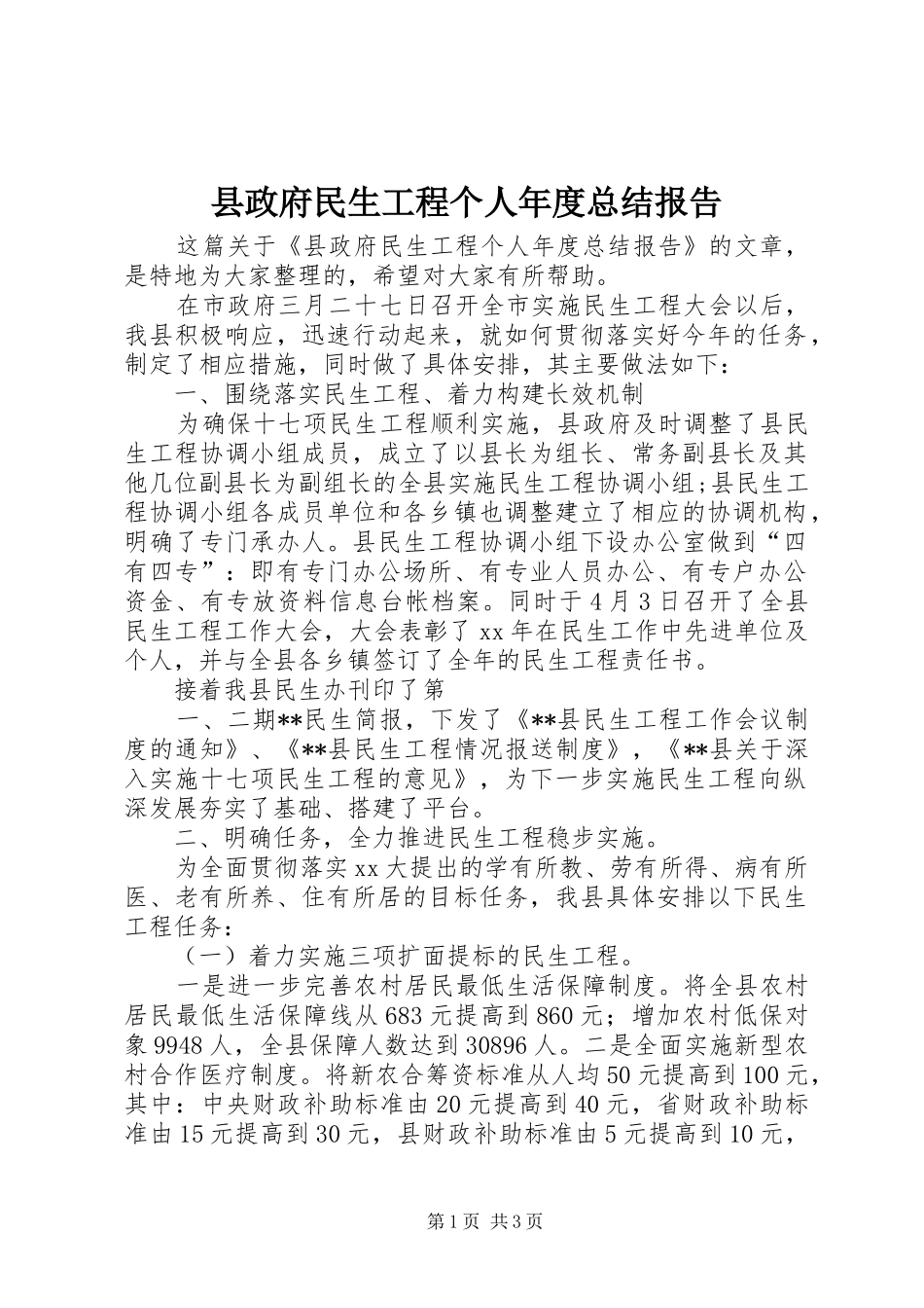 县政府民生工程个人年度总结报告_第1页