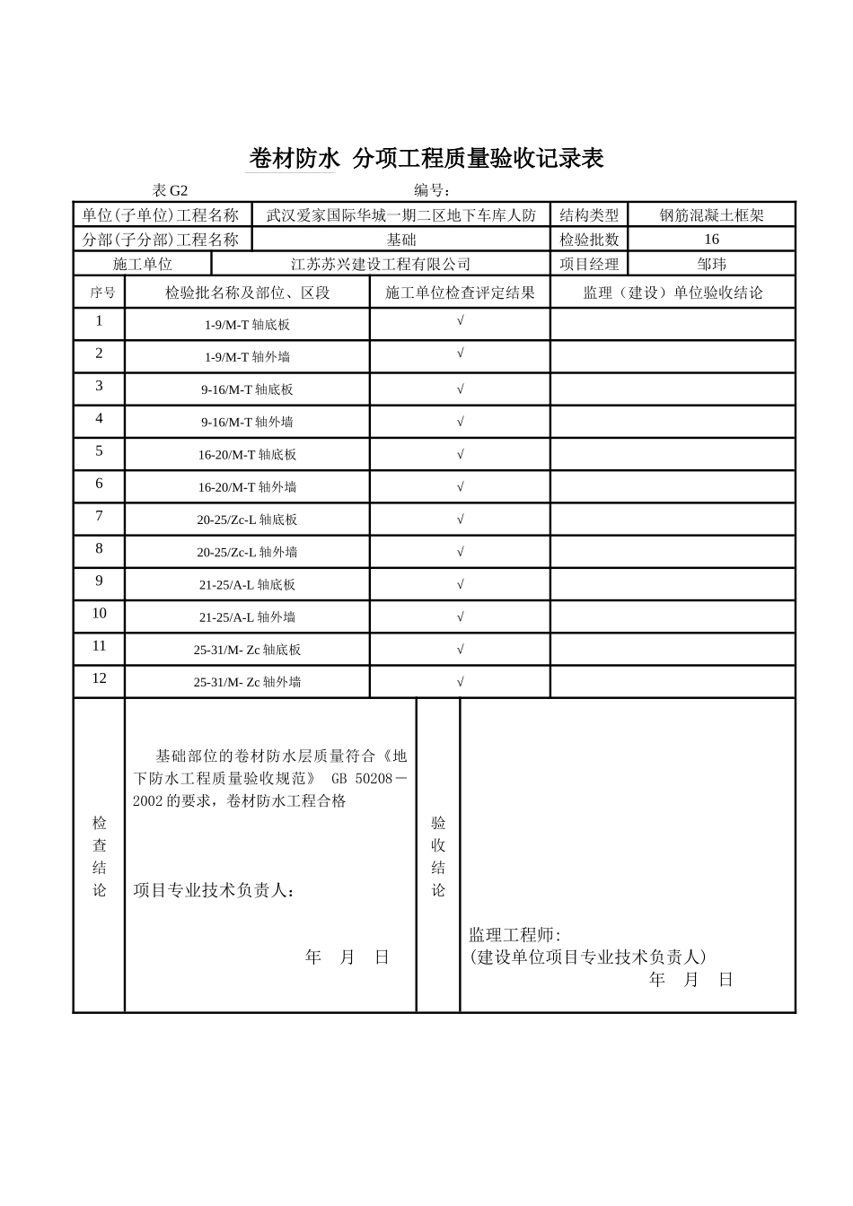 防水混凝土 分项工程质量验收记录表_第3页