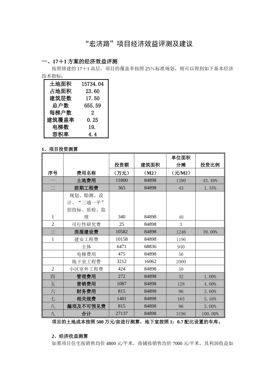 宏济路经济测算建议书_第1页