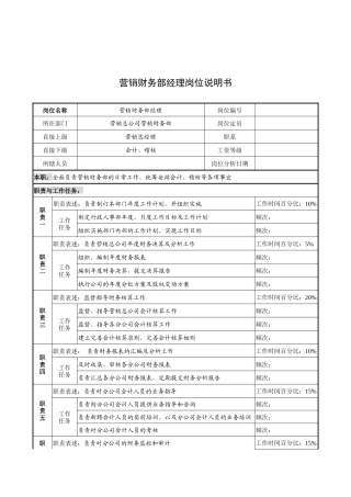 奥康集团营销财务部经理岗位说明书