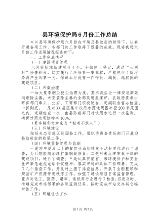 县环境保护局6月份工作总结