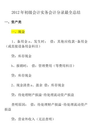 初级会计实务会计分录最全总结