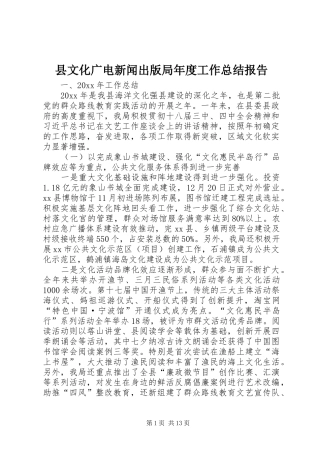 县文化广电新闻出版局年度工作总结报告