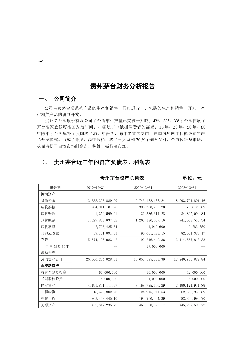 贵州茅台公司财务分析报告_第1页