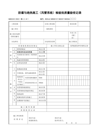 防腐与绝热施工（风管系统）检验批质量验收记录