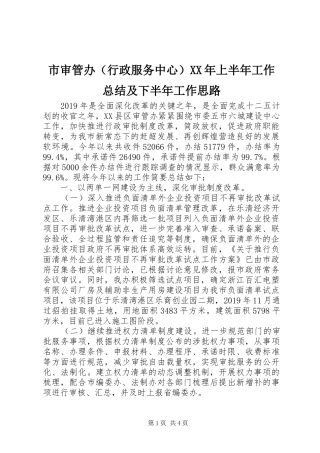 市审管办（行政服务中心）XX年上半年工作总结及下半年工作思路