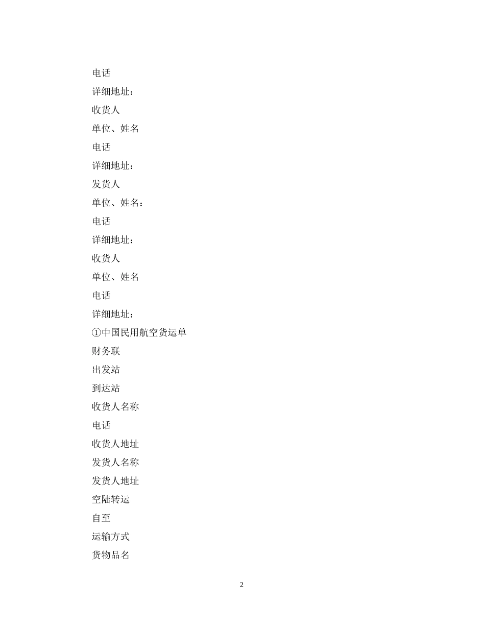 经典版航空货物运输合同_第2页