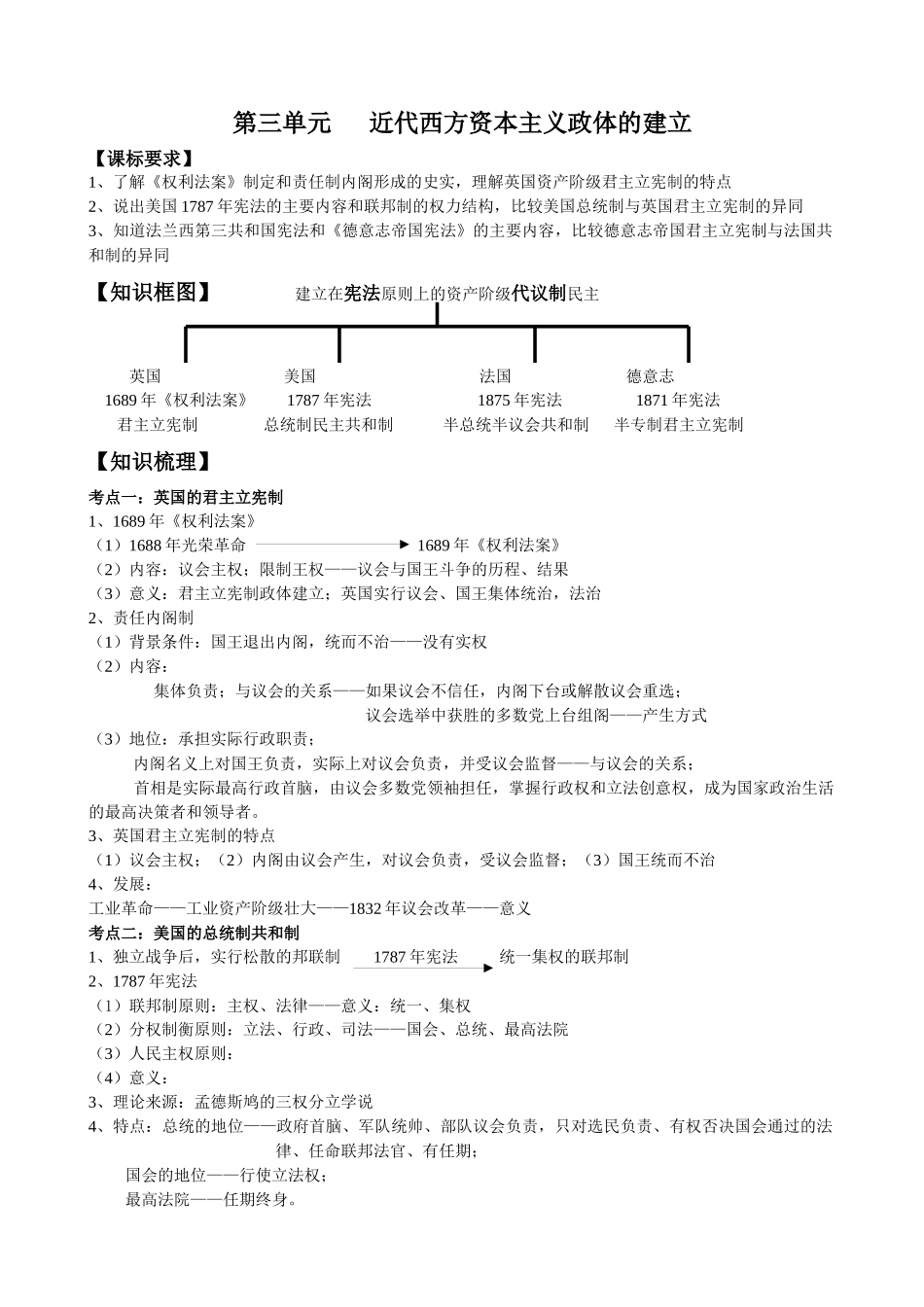 必修一第3单元西方资产阶级代议制民主政治_第1页