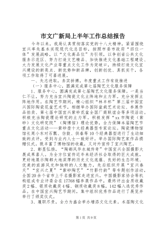 市文广新局上半年工作总结报告