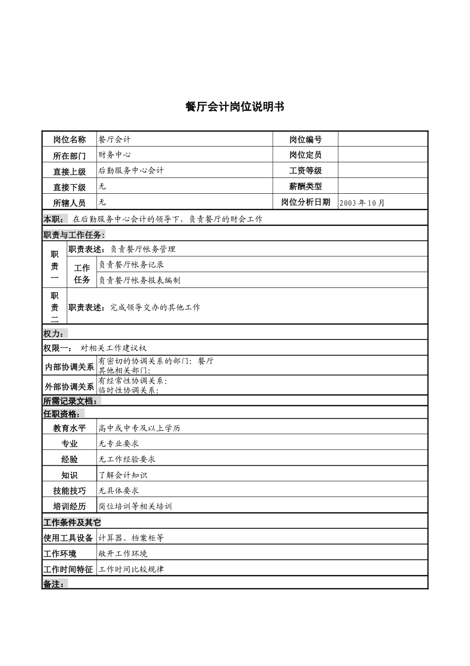 湖北新华医院财务中心餐厅会计岗位说明书_第1页