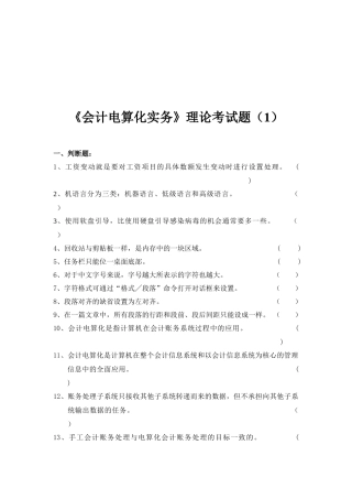 《会计电算化实务》理论考题