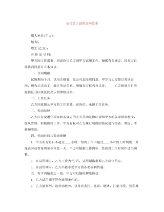 公司员工试用合同范本