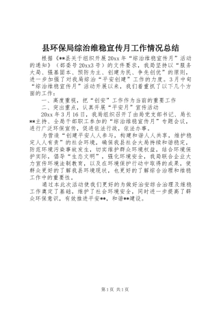 县环保局综治维稳宣传月工作情况总结
