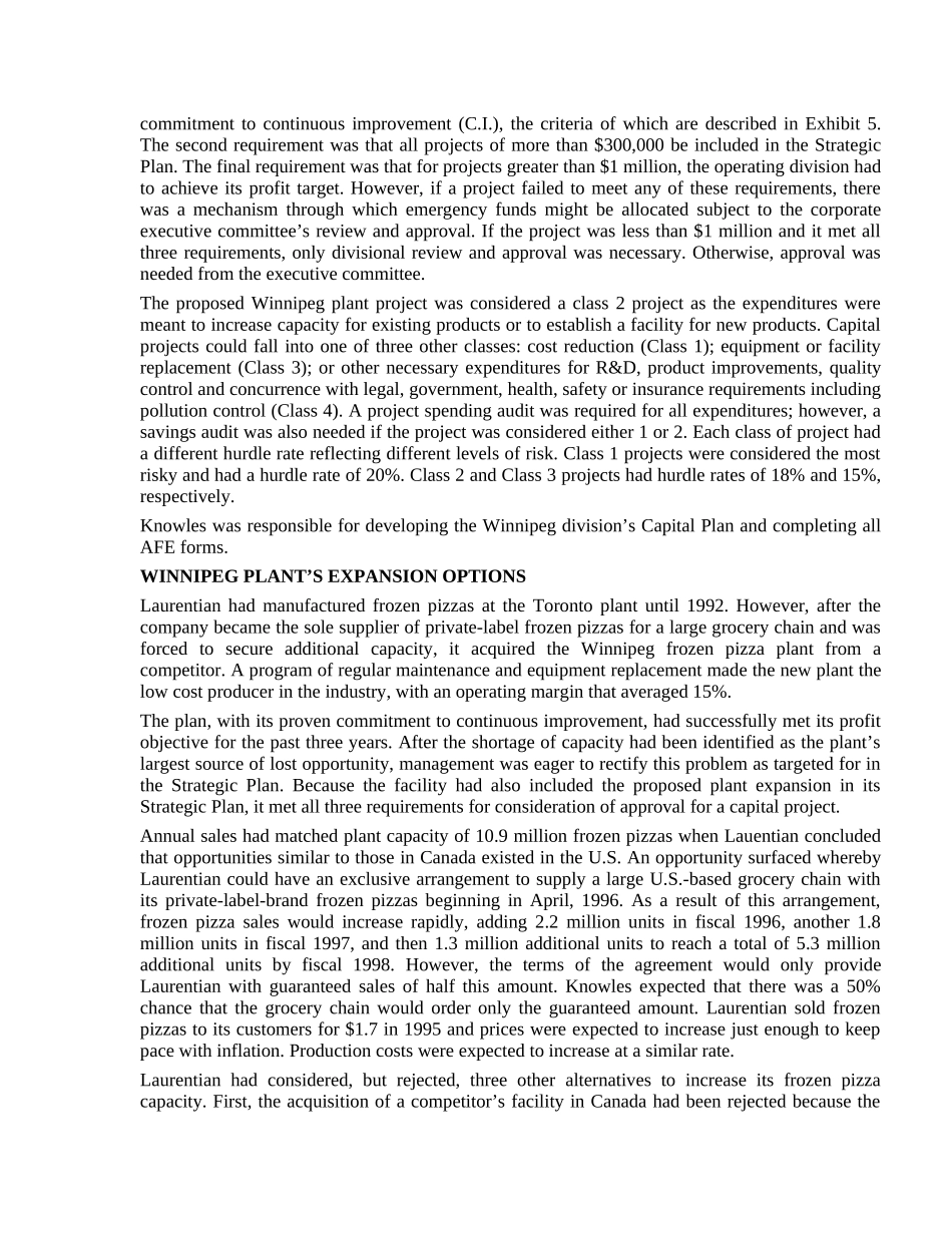 财务管理案例（LAURENTIAN  BAKERIES）_第3页