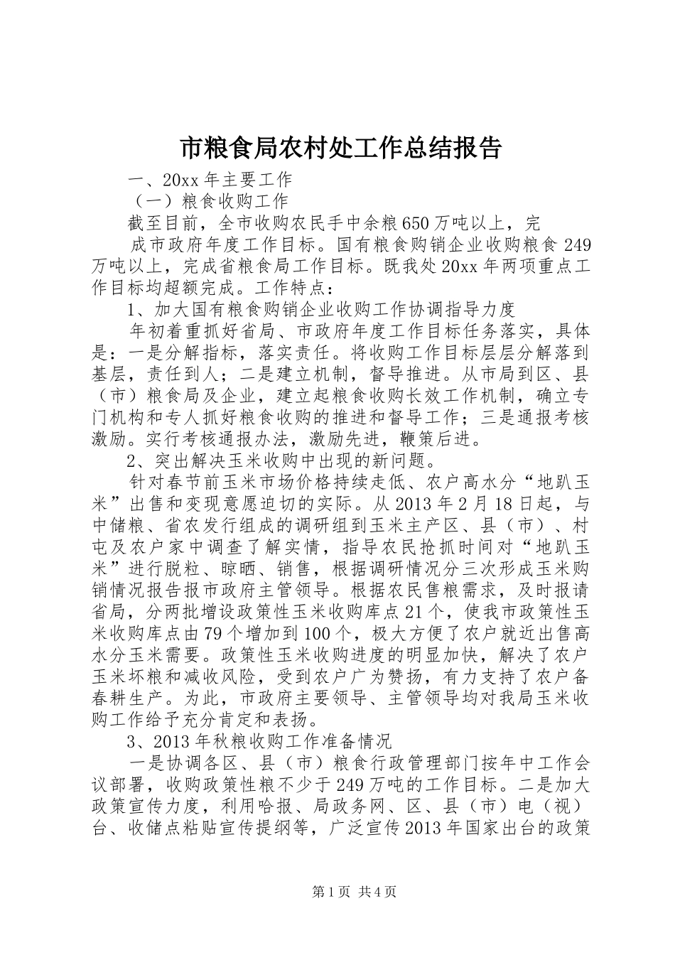 市粮食局农村处工作总结报告_第1页
