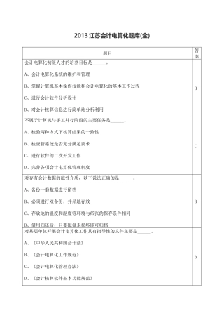 XXXX江苏会计电算化题库(全)