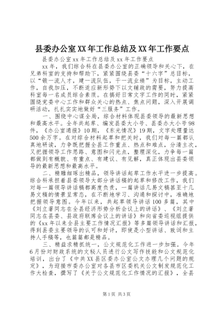 县委办公室XX年工作总结及XX年工作要点