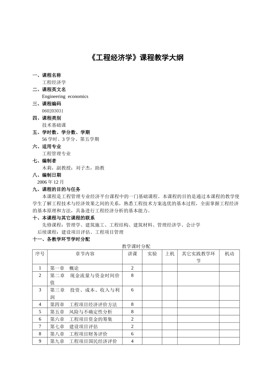 《工程经济学》课程教学大纲8-31修_第1页