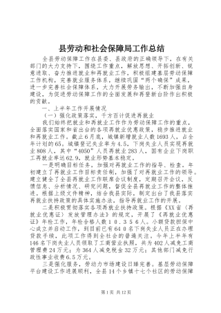 县劳动和社会保障局工作总结