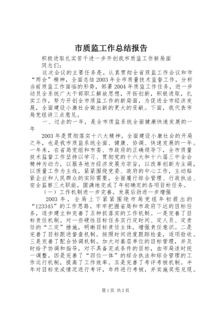 市质监工作总结报告