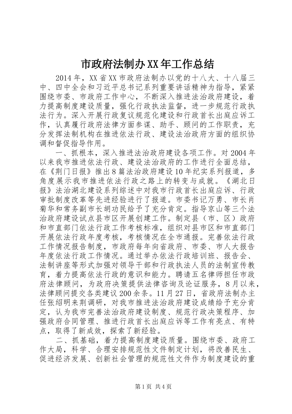 市政府法制办XX年工作总结_第1页