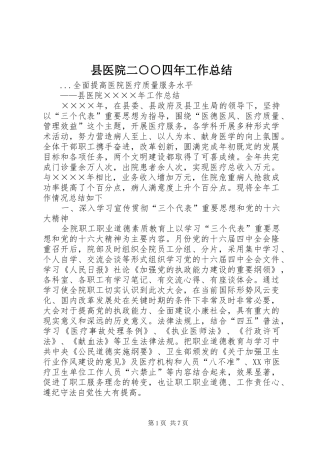 县医院二○○四年工作总结