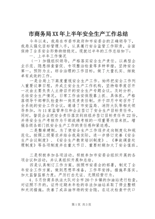 市商务局XX年上半年安全生产工作总结