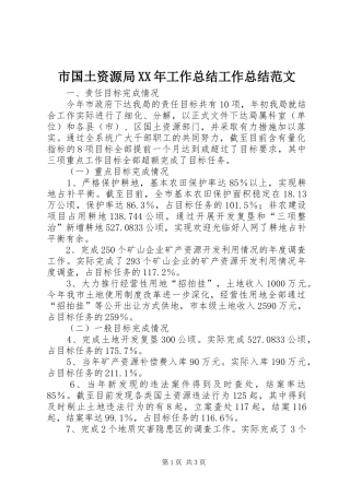 市国土资源局XX年工作总结工作总结范文