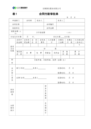 表1-合同付款审批单-进度款付款--合约部填写