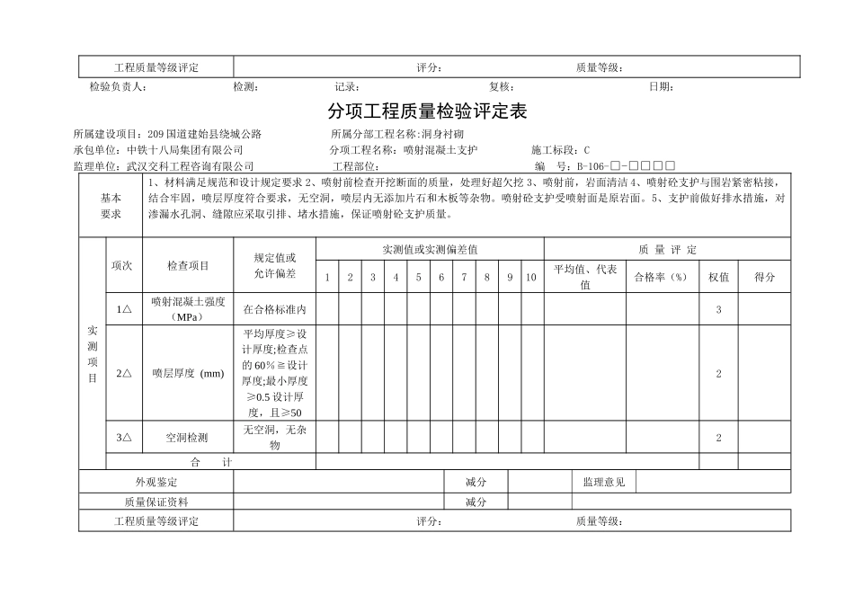 翻坝隧道分项工程质量评定表新_第2页