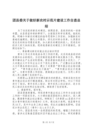 团县委关于做好新农村示范片建设工作自查总结