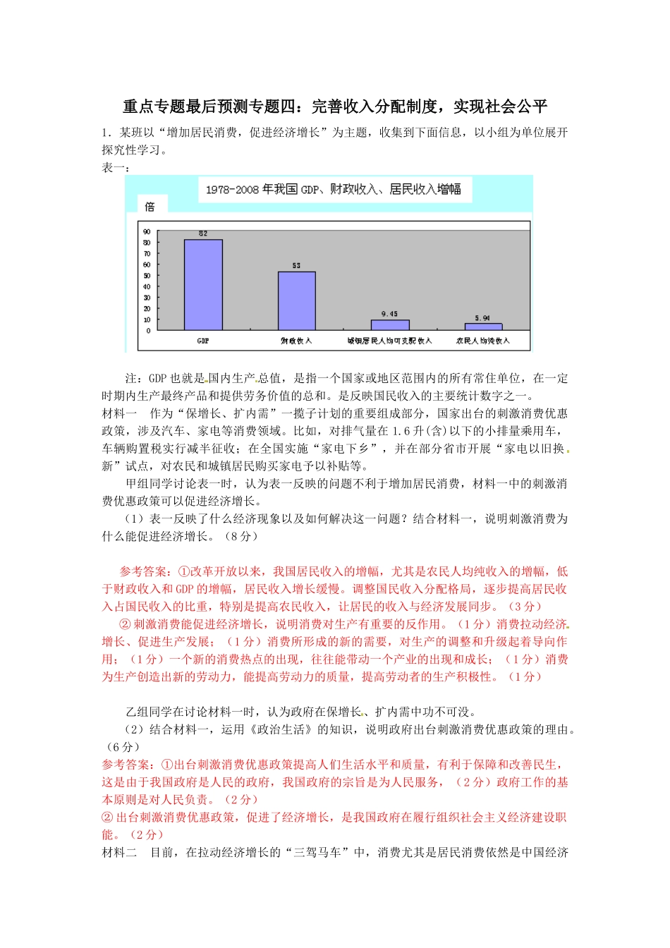 XXXX年高考重点时事热点专题四：完善收入分配制度_第1页